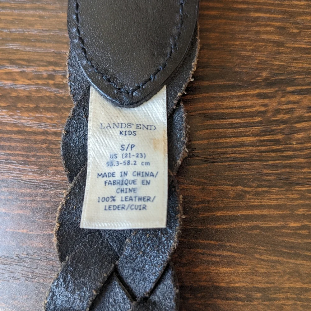 Lands' End Black Leather Braided Kids Boys Girls Youth Belt